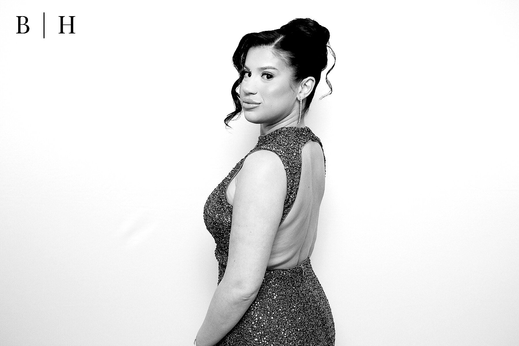 Black-and-white glam portrait from a photo booth
